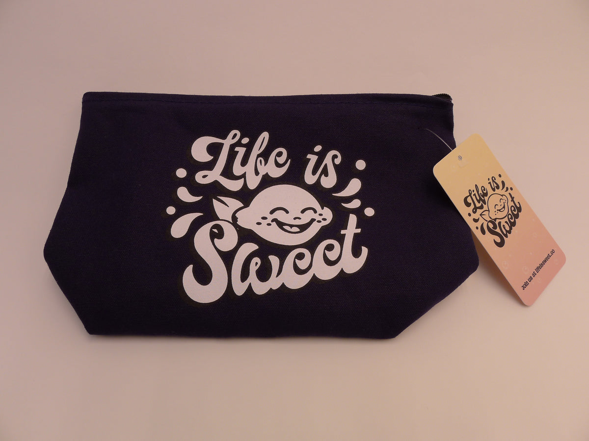 Life is Sweet Navy Canvas Zippered Pouch