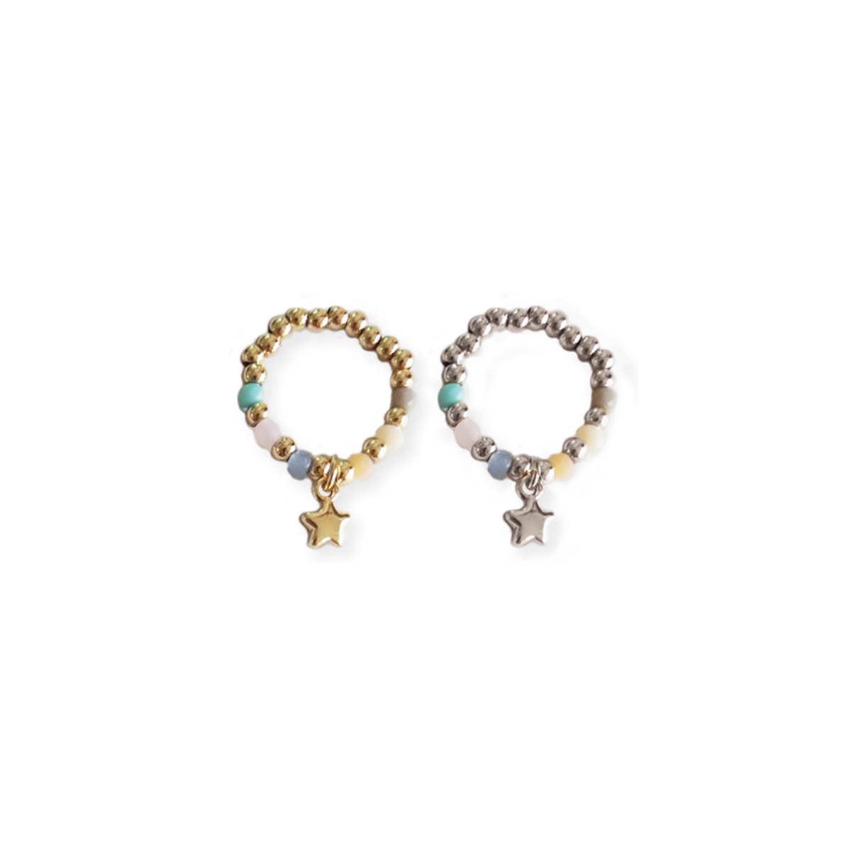 Gold Star Charm Bead Stretch Rings