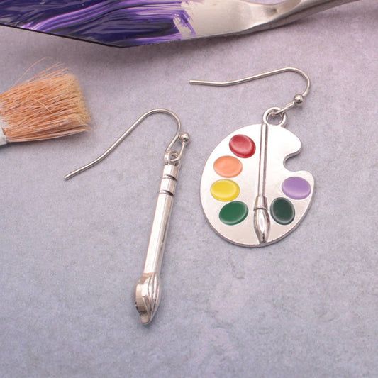 Artists Tool Brush & Palette Silver Earrings