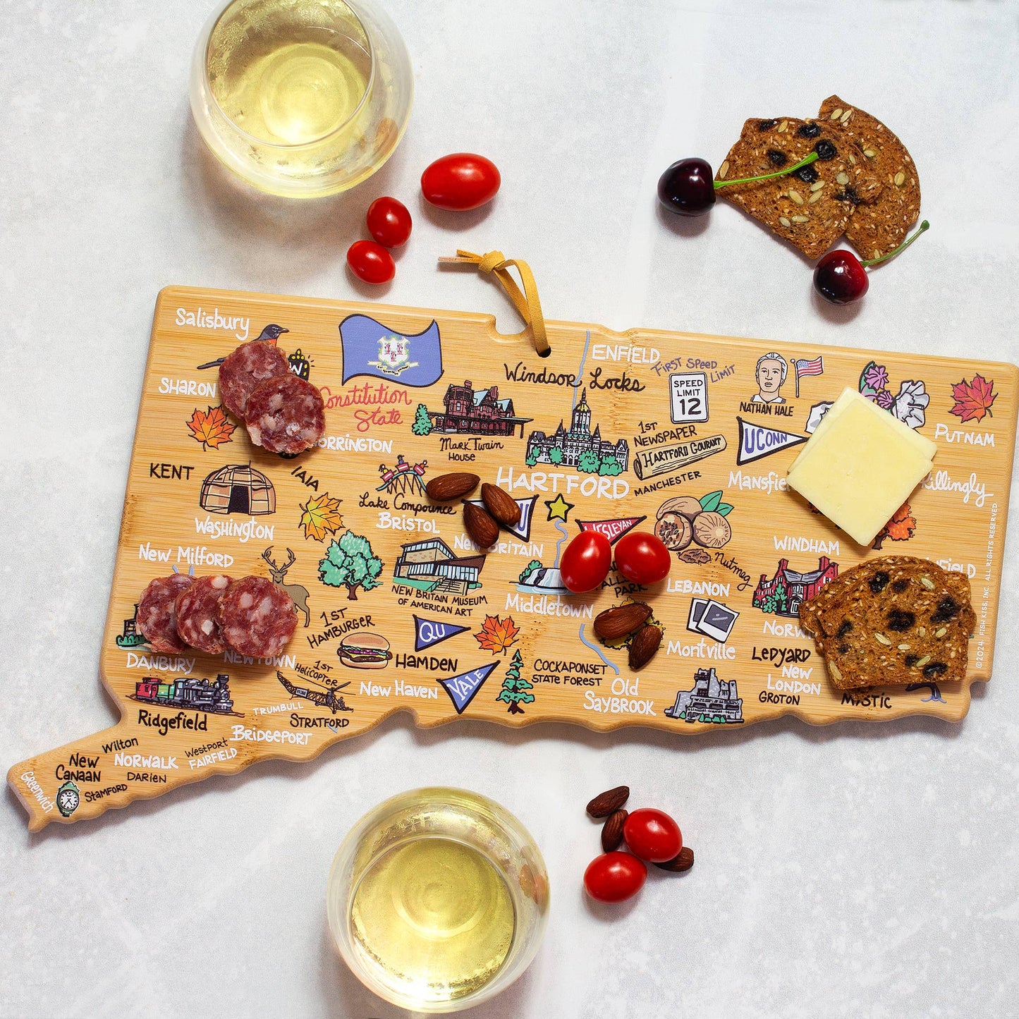 Connecticut Cutting Board with Artwork by Fish Kiss™