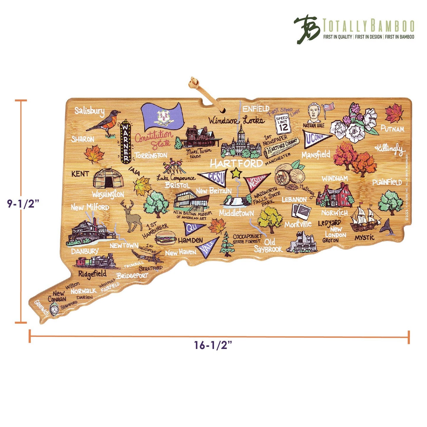 Connecticut Cutting Board with Artwork by Fish Kiss™