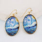 Starry Night Print Gold Oval Fine Art Earrings