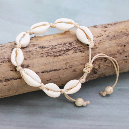 Beach Basics Tan Cord & Cowry Shell Anklet/Bracelet