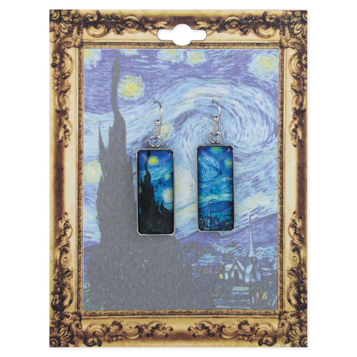 Starry Night Print Silver Bar Fine Art Earrings