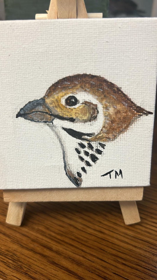 Miniature Umber Abstract – 3x3" Original Watercolor/Gouache on Canvas with Wooden Easel by Tara