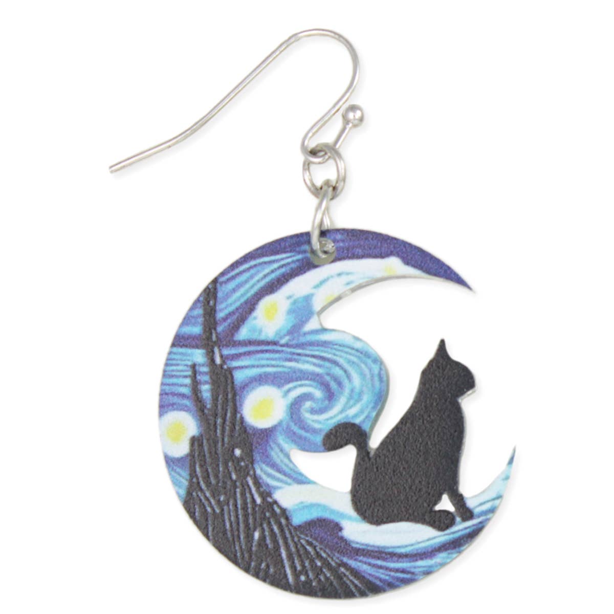 Starry Night Cat Moon Earrings