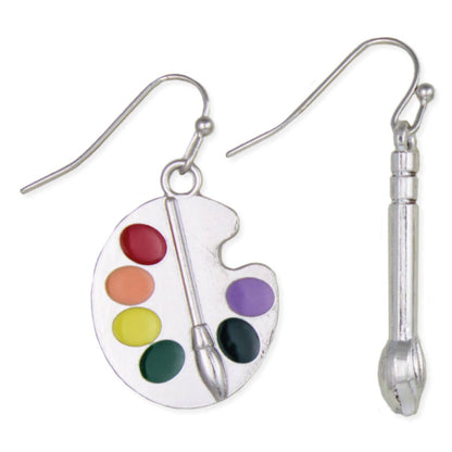 Artists Tool Brush & Palette Silver Earrings
