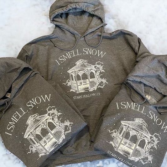 “I Smell Snow” Stars Hollow Hoodie – Gilmore Girls Inspired (Gray Gildan)