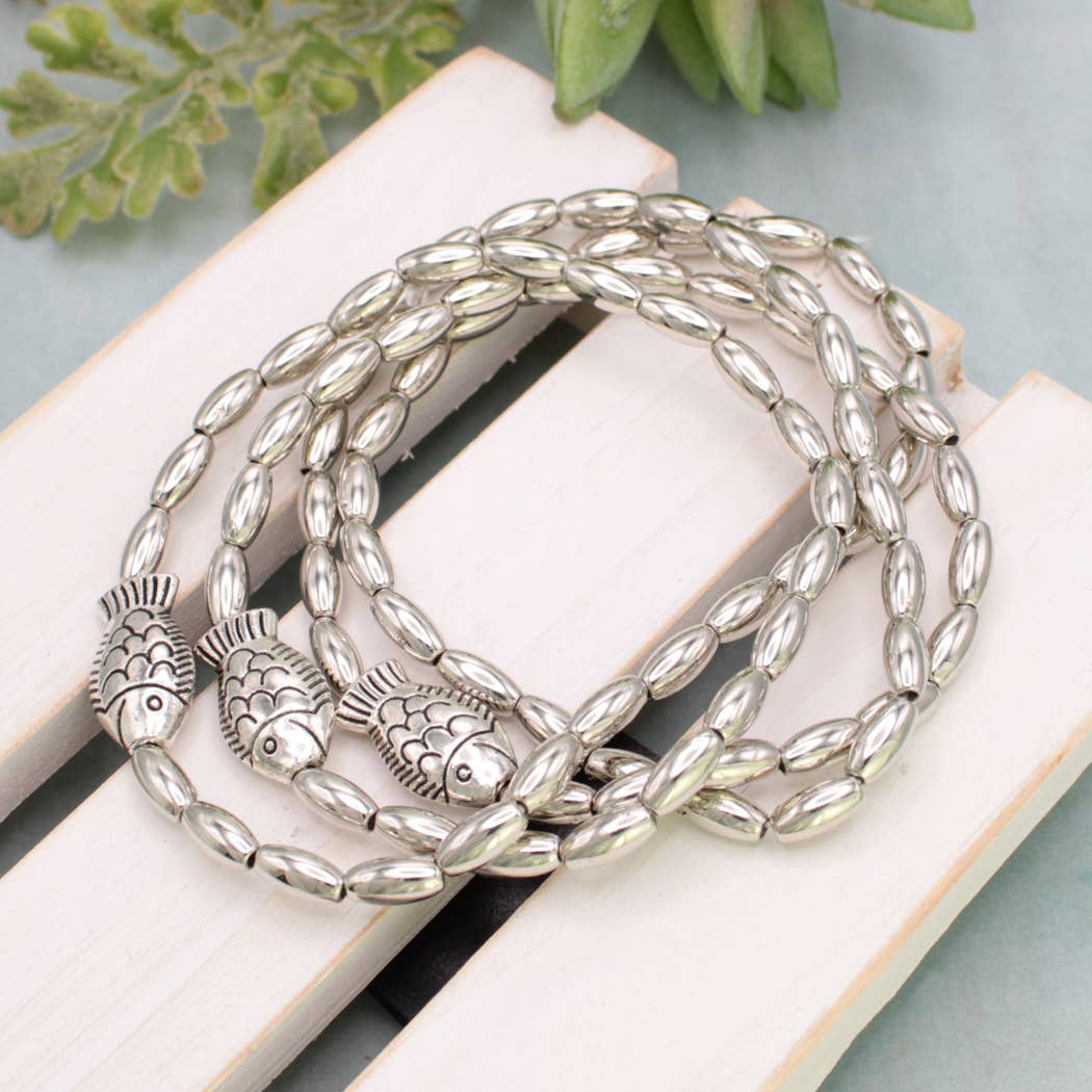 Fresh Catch Silver Bead Fish Bracelet Set
