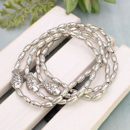 Fresh Catch Silver Bead Fish Bracelet Set