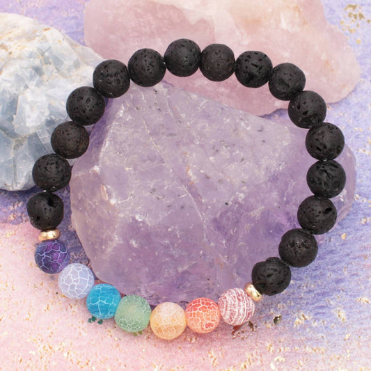 Crackle Bead & Lava Stone Diffuser Stretch Bracelet