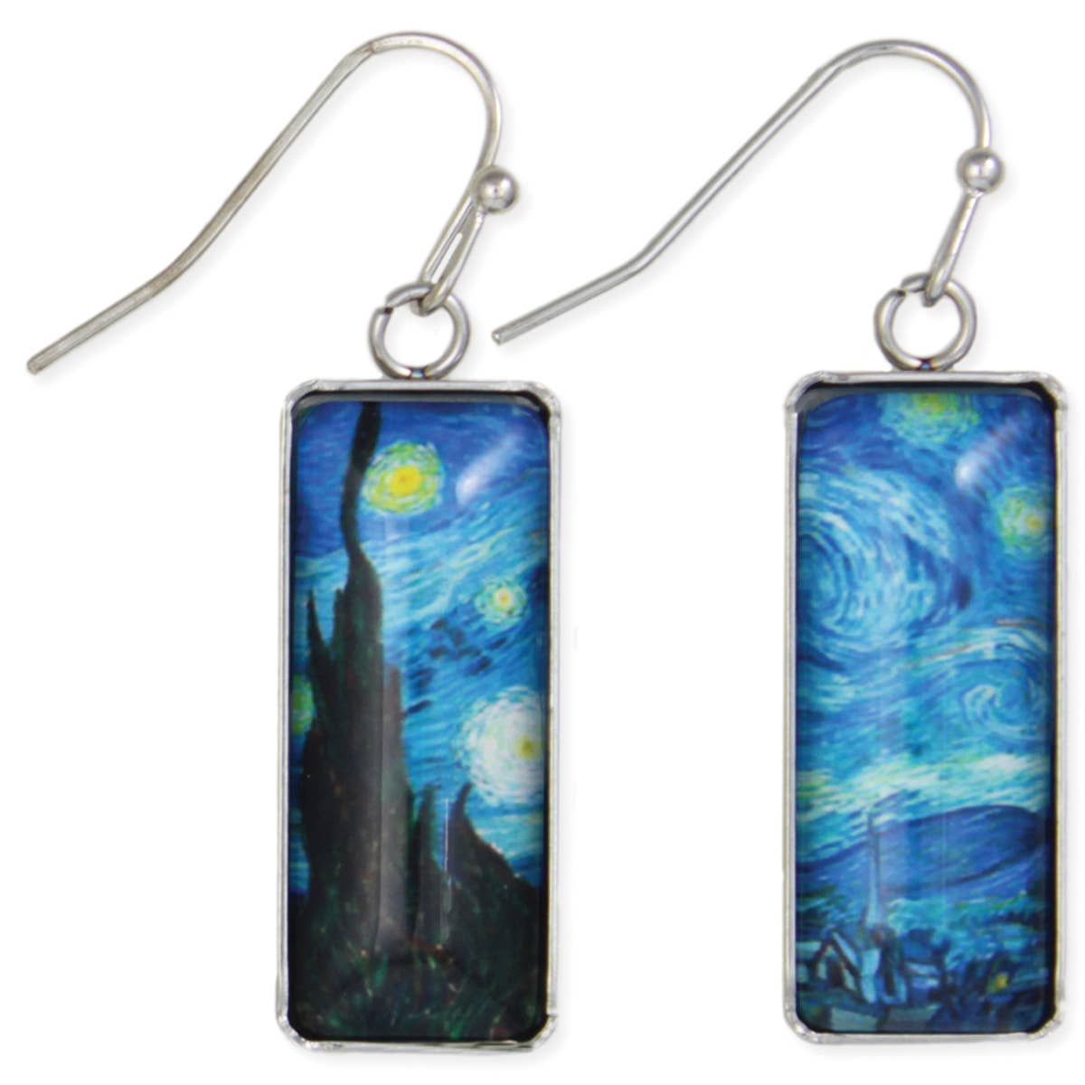 Starry Night Print Silver Bar Fine Art Earrings
