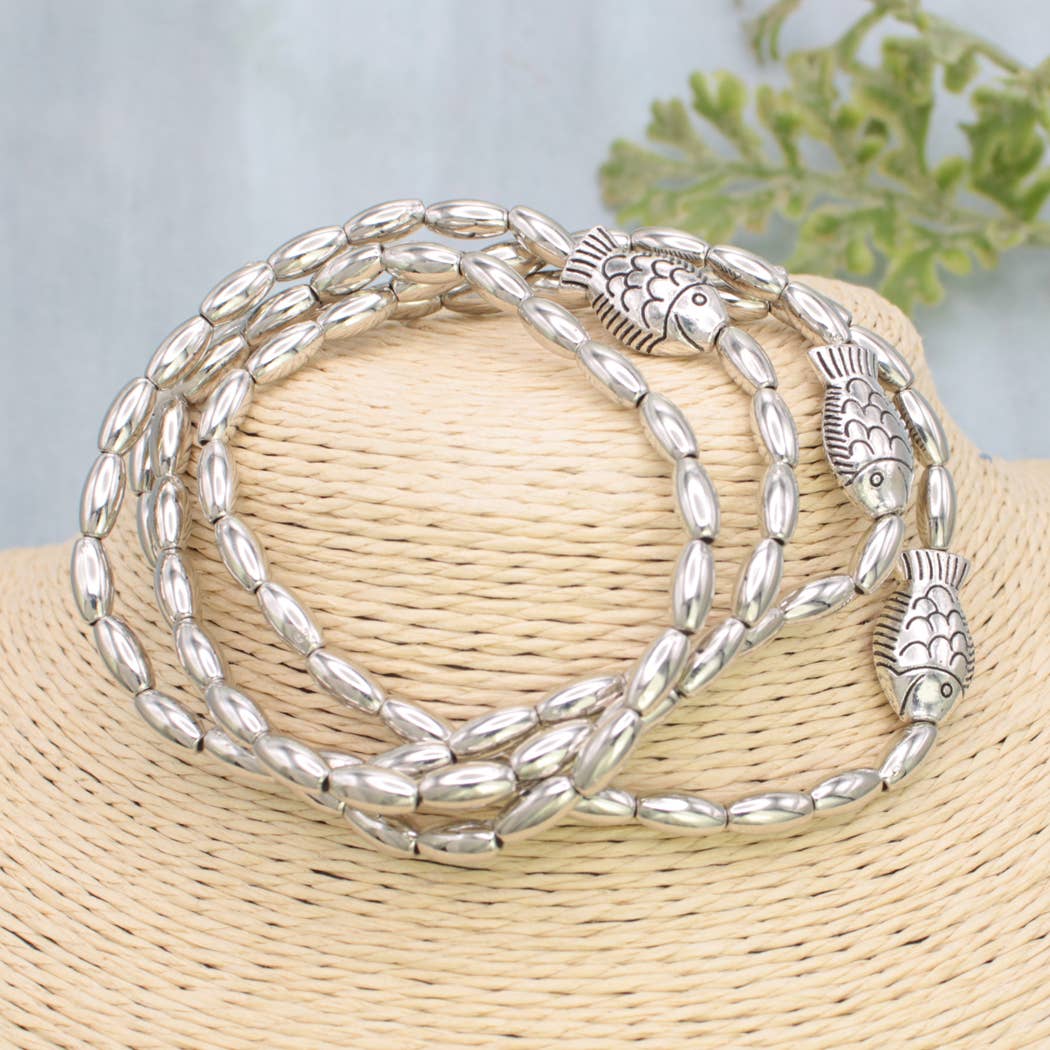 Fresh Catch Silver Bead Fish Bracelet Set