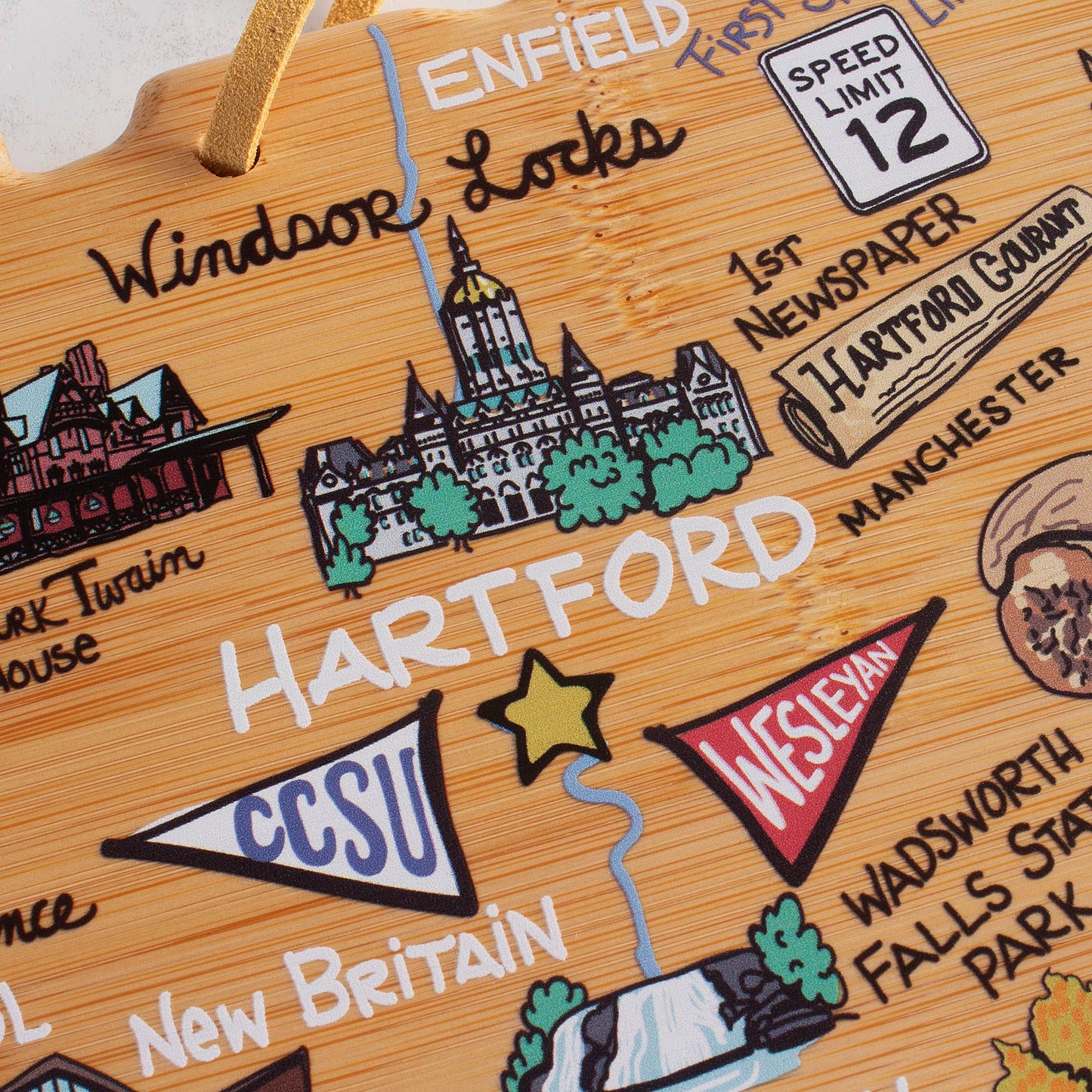 Connecticut Cutting Board with Artwork by Fish Kiss™